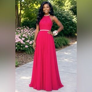 Size 4 Madison James Hot Pink Fuchsia High Neck Modest Prom Bridesmaid dress NWT